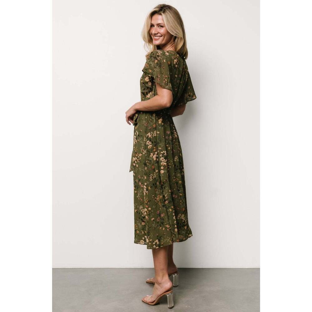 Baltic Born Laurel Midi Dress | Olive Floral Size LL - Picture 3 of 5